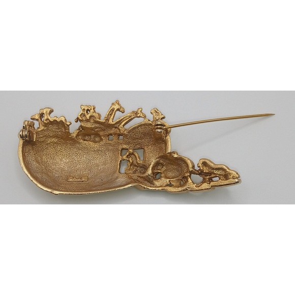 AJC Noahs Ark Gold Tone Animal Boat Brooch Pin Signed Vintage - Picture 9 of 10